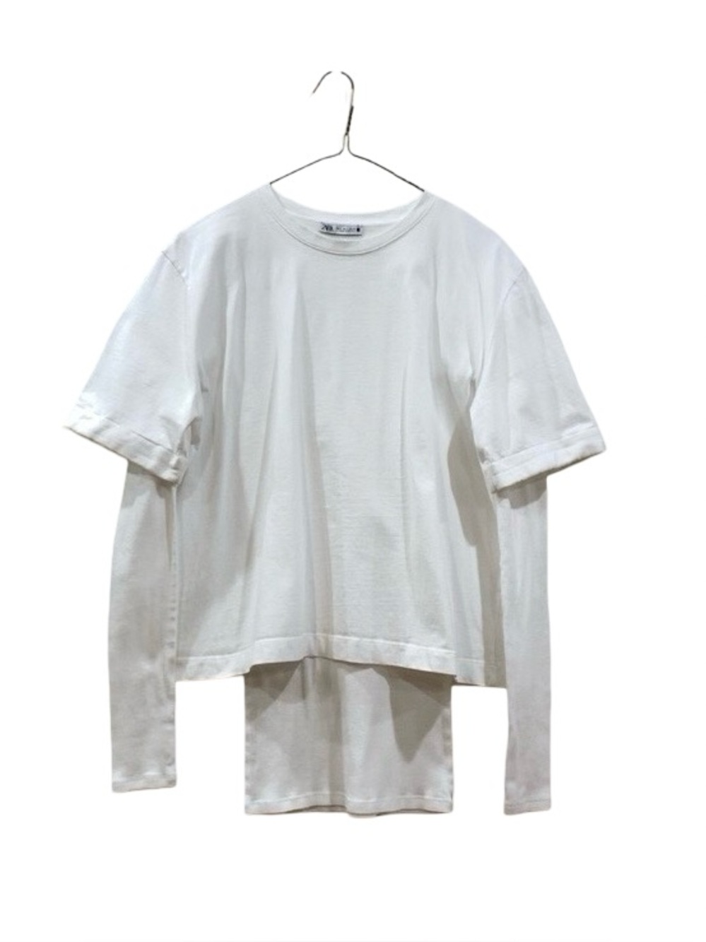 Zara White Layered Tee, Size S